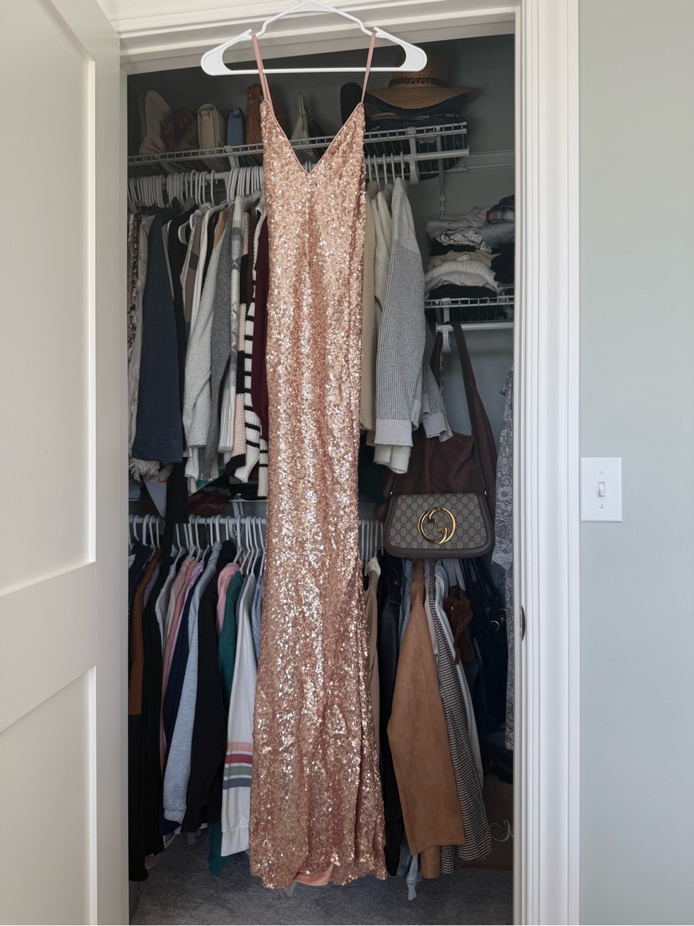 Lulus rose gold sequin maxi dress